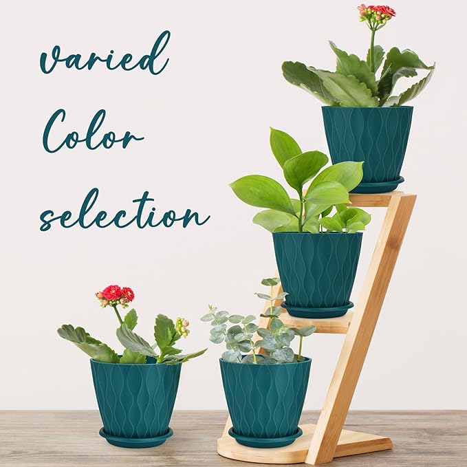 6 inch Plant Pots, 5 Pack Flower Pots Outdoor Indoor, Planters with Drainage Hole and Tray Saucer(Blue