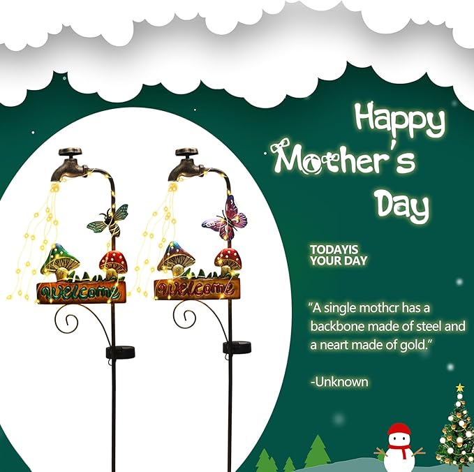 2 Pack 'Welcome' Mushroom & Butterfly Solar Yard Lights - Outdoor Solar Lights for Yard Decorative, Garden Decor Lawn Ornaments, Unique Decorative Garden Stakes for Pathways