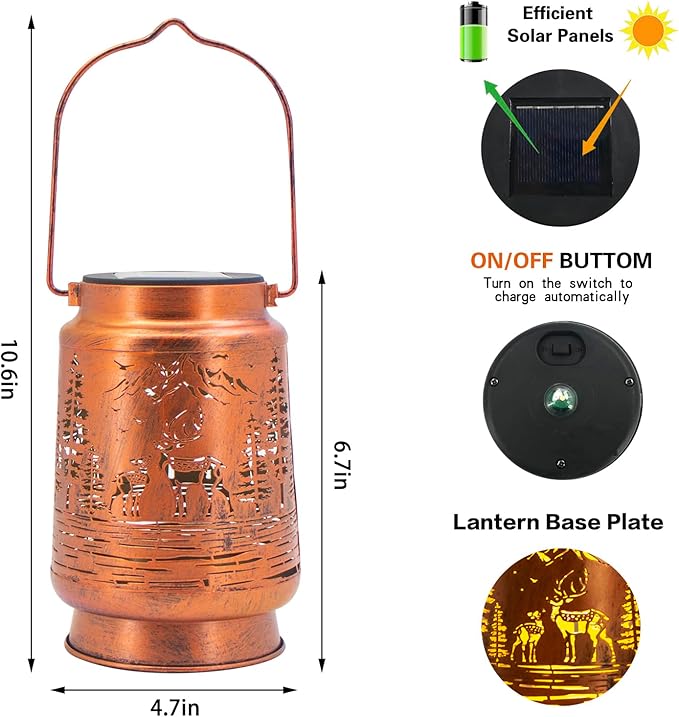 Solar Lanterns Outdoor Garden Decor, Gifts for Women, Mom, Grandma, Birthday, Thanksgiving, Decorative Waterproof Hanging Metal LED Light for Yard, Patio, Lawn, Landscape, Backyard (Deer)