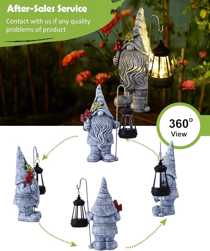 Nacome Solar Gnome Garden Statue for Decor: Outdoor Sculpture with Lantern for Outside Ornament Yard Art Lawn Porch Patio Balcony - Birthday Gifts for Women Mom