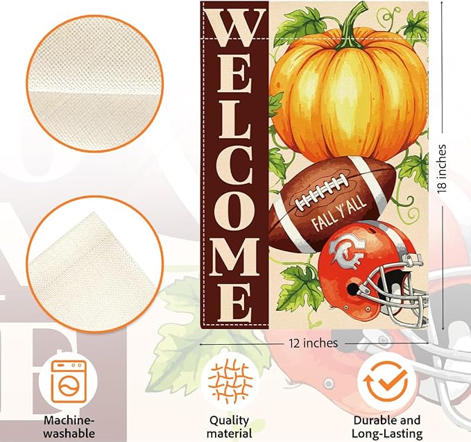 Fall Garden Flag Autumn Pumpkin Garden Flag 12x18 inch Double Sided Welcome Fall Y'all Pumpkin Yard Flags for Outside Front Door Home Porch (Flay 1801)