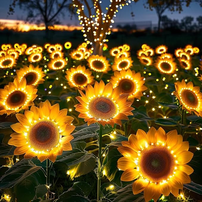 6 Pack Solar Sunflower Lights, Floral Theme, Yellow, Outdoor Garden Decor, Solar Flowers, Solar Lights for Outside Yard, Solar Sunflower Lights