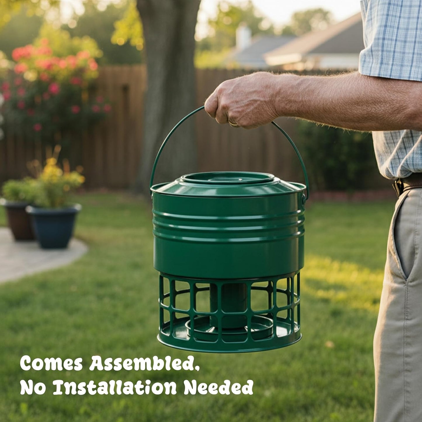 KOL Large Bird Feeder for Outdoors, 10LB Capacity Powder Coated Metal Feeder with 32 Feeding Ports & 3 Perches, Easy-Clean Hanging Birdfeeder for Cardinals, Bluebirds, Finches (Jasper)