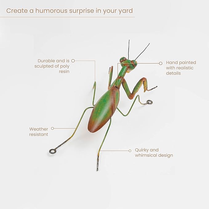 Bits and Pieces - Praying Mantis Tree Hanger - Yard Decorations - Whimsical Tree Sculpture - Outdoor Garden Peeker Tree Hugger Yard Art - 12"x 5"x 3½"