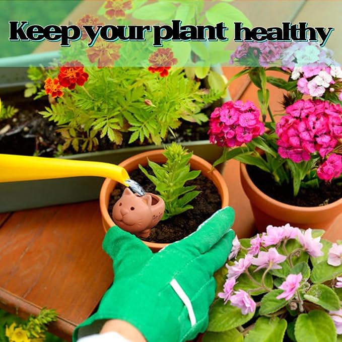 Plant Watering Devices 4 Pack Terracotta Vacation Plant Waterer Bottle Watering Stakes Slow Release Plant Watering Spikes Self Watering Devices for Indoor Outdoor Plants