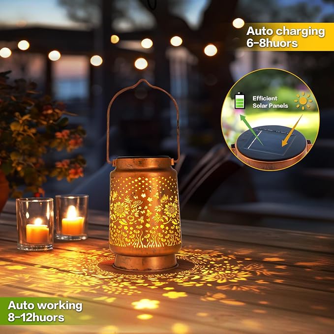 Solar Lanterns Outdoor Garden Decor, Gifts for Women, Mom, Grandma, Birthday, Thanksgiving, Decorative Waterproof Hanging Metal LED Light for Yard, Patio, Lawn, Landscape, Backyard (Sunflower)