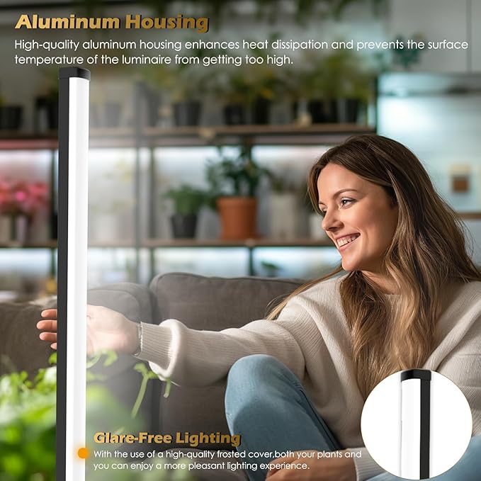 GLOWRIUM Standing Grow Light with Auto-Timer, 36W Vertical Grow Lights for Indoor Plants,3 Light Modes,268 LEDs Detachable Full Spectrum Plant Lights for Wide Area Coverage in Indoor Plants (60 in)