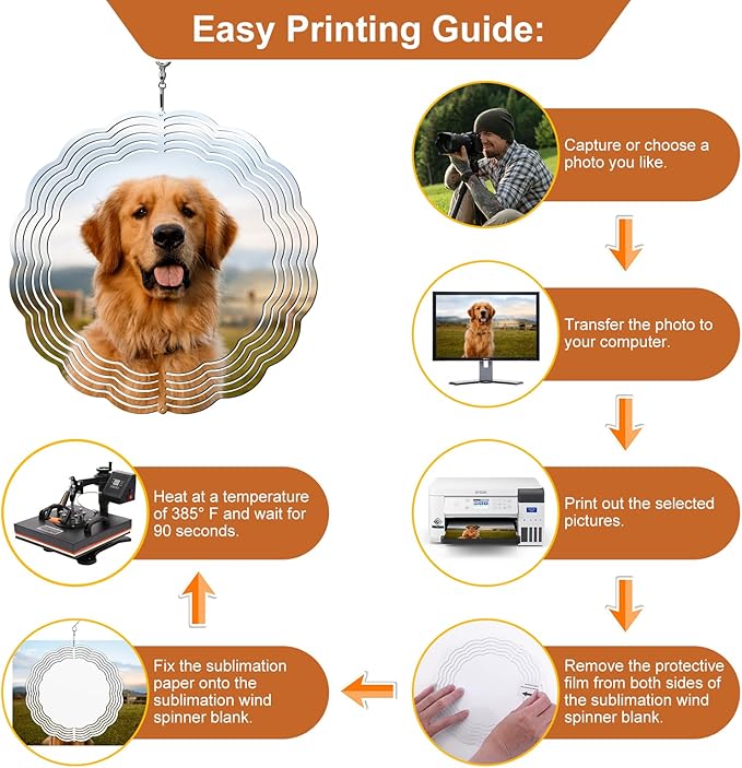 Remiawy Sublimation Wind Spinner Blanks, 8 Inch 5 Pack 3D Aluminum Metal Hanging Wind Spinners Sublimation Blanks Kinetic Sculpture DIY Crafts for Yard Garden Indoor Outdoor Porch Decoration Round