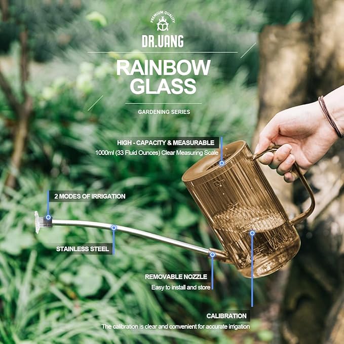 Small Watering Can Indoor Plants with Long Spout (1L, Amber Brown)