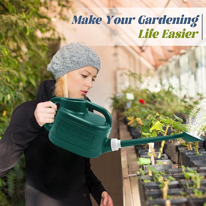 Watering Can for Indoor & Outdoor Plants, Plant Watering Can with Stainless Steel Shower Head, 1 Gallon Plastic Water Can for Garden, Flowers, Vegetable, Greenhouse (AlpineGreen)