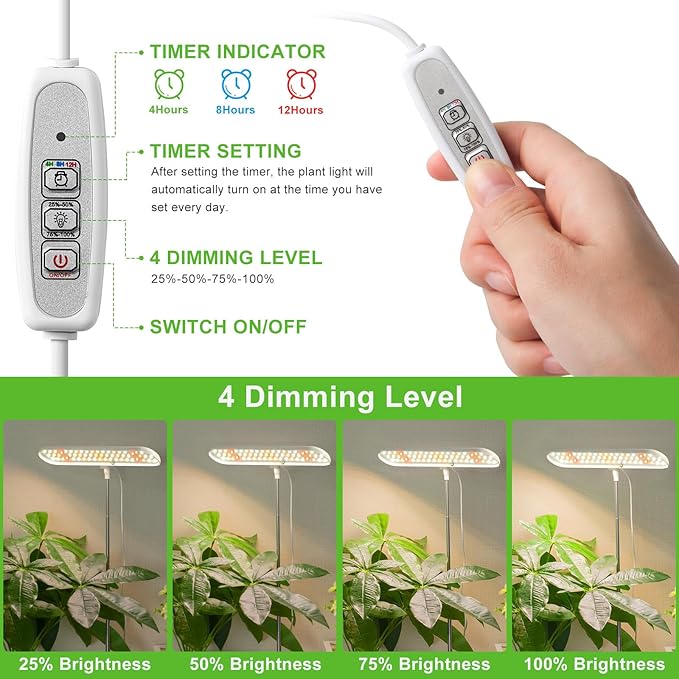 FOXGARDEN® Grow Light, Full Spectrum LED Grow Lamp, Plant Lights for Indoor，Auto Timer 4/8/12H, 4 Dimmable, Height Adjustable 8.5"-24", Growing Lights
