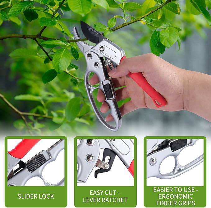 Garden Clippers, Premium Germany Pruners, Work 3 Times Easier, Professional Pruning Shears, Cutting Rose, Flower, Hedge, Stem, Sharp Scissors Gardening Tools, Arthritis Weak Hand Snips