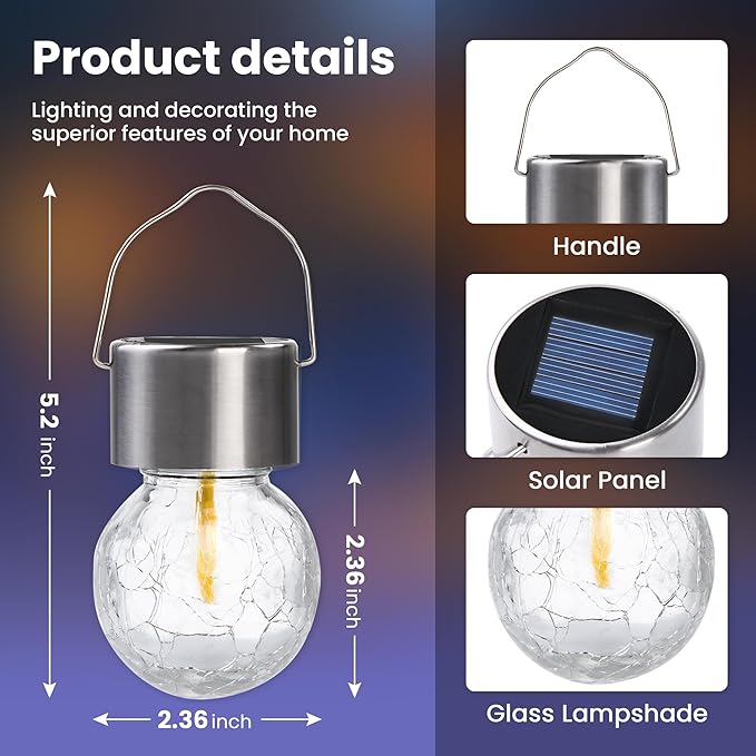 Hanging Solar Lights Outdoor, 4 Pack Moving Led Beads, Solar Powered Waterproof, Multiple Colors