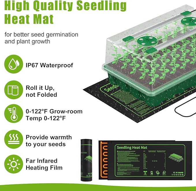 Seed Starter Tray with Grow Light, 40 Cells Seed Starter Kit with Heat Mat, Seedling Starter Trays with Humidity Domes, Automatic Timer, Adjustable Brightness Indoor Greenhouse