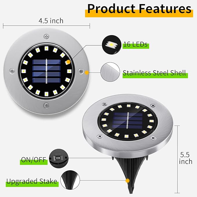 NFESOLAR Solar Lights Outdoor with 16 LEDs, 8 Pack Bright Multi-Color Solar Ground Lights Outdoor Waterproof Christmas Lights for Pathway Garden Yard Lawn Walkway Halloween Christmas Decorations