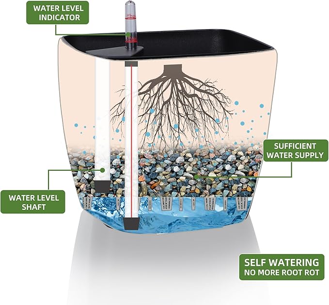 Dexceder 9x8 Self Watering Planter Indoor Outdoor, Inner Mat Design, Thickened Table Flower Plant Pot with Water Level Indicator (Brown Rattan)