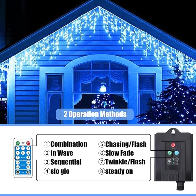 Upgraded Solar Christmas Lights,304 Blue LED Outdoor Christmas Decorations 8 Modes Waterproof Solar Powered String Lights for Patio Yard Garden Wedding Party House Xmas Tree Roof Decorations(Blue)