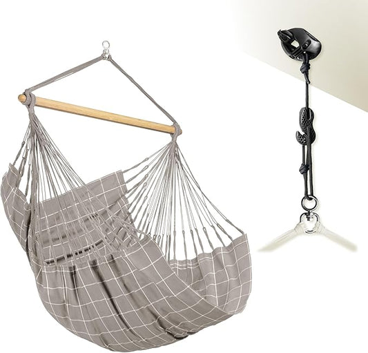 LA SIESTA® - XL King Domingo Hammock Swing Chair & CasaMount - Weather & Tear Resistant Hanging Chair - Outdoor Indoor Hammock Chair w/Suspension Kit for Walls Ceilings Square Beams - Almond