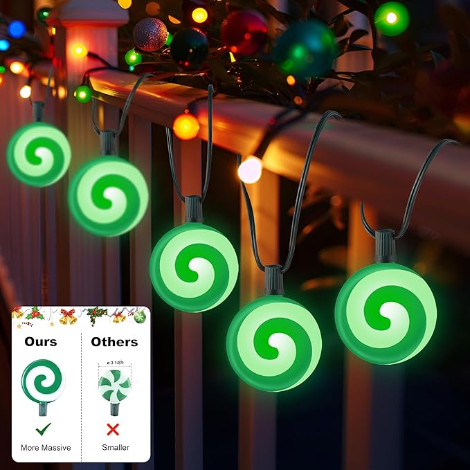 Ultimate Unicorn Christmas Pathway Lights, Green Peppermint LED Lollipop Lights for Outdoor Decoration, With Stakes for Yard, Sidewalk, Garden, Rooftop