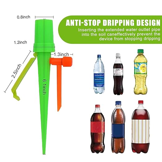 New Upgrade Plant Self Watering Spikes Devices, Plant Drip Irrigation System with Slow Release Control Valve Switch - Adjustable Watering Devices for Outdoor Indoor Garden Plants (16, Orange+Green)