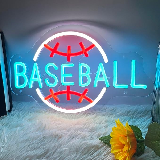 Baseball Neon Sign Dimmable LED Neon Signs for Wall Decor, Baseball Neon Light Sign for Bedroom Man Cave Gaming Room Party College Club Decor Sports Soccer Players Lover Gifts