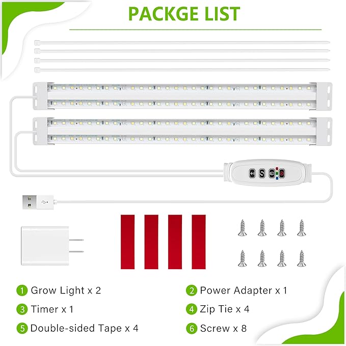FOXGARDEN Dual-Row Grow Lights for Indoor Plants, 240 LEDs Grow Light Strip Full Spectrum, Plant Lights for Indoor Growing with 4/8/12H Timer, 10 Dimmable, Dual-Row LEDs Plant Grow Light, 2 Pack