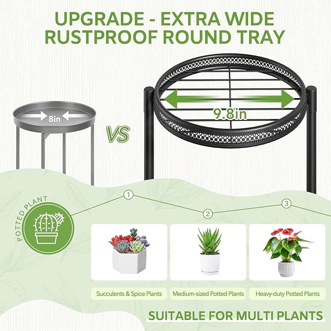 iDavosic.ly 6 Tier Large Plant Stand Indoor with 10 Inch Wide Tray, Tiered Corner Metal Outdoor Flower Display Holder Shelf, Folding Tall Rack for Patio Porch Balcony, Black Iron Carving