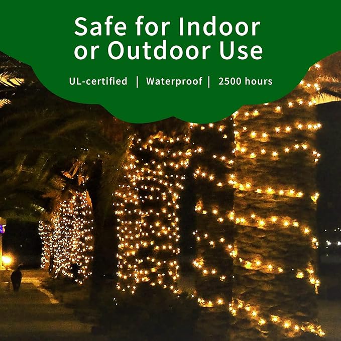 Ultra-Bright Connects End to End Yellow Christmas Mini Lights 100L 19.6Ft UL Listed Incandescent Bulb String Light Set for Indoor Outdoor Holiday Garden Party Christmas Tree Garland Decor