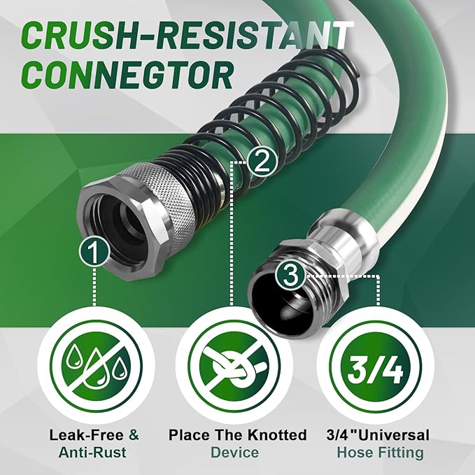 Heavy Duty Garden Hose 25 ft 50 ft 100 ft – Outdoor Hybird Water Hose with Solid Fitting - Flexible, Kinkless, Lightweight Garden Hose for Lawn Watering, Car Washing - Burst 500 Psi (25 ft)