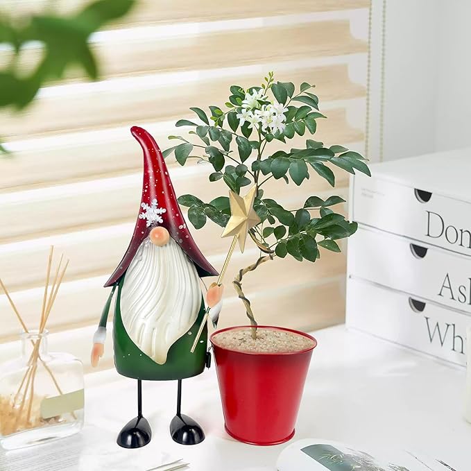 HONGLAND Outdoor Decorations Metal Gnome Yard Art Garden Gnomes Statue 13 Inch Santa Figurine, Succulent Flower Pot, Fun Metal Planter