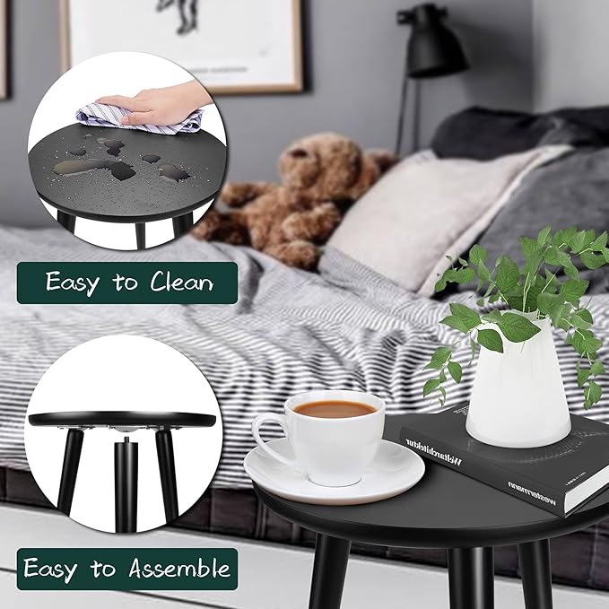 Uneedem Indoor Plant Stand, Modern Plant Table 8.9" Tall Wood Mid Century Flower Holder Small Round Side End Table