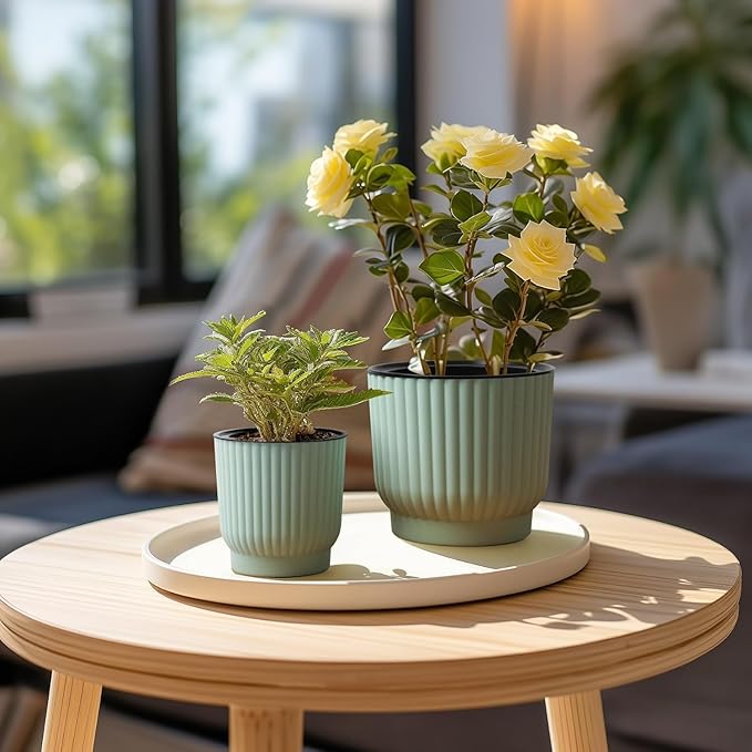 T4U African Violet Pots, 4 Inch Self Watering Pots for Indoor Plants, 6 Pack Small Planters, Durable Mint Green Plastic Small Pots for Indoor Plants, Flower