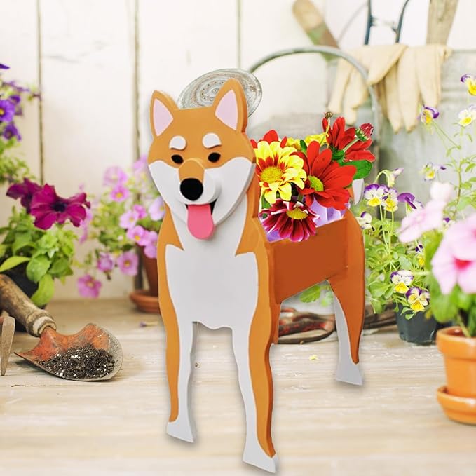 Shiba Inu Dog Planter Plant Pots,Cute Garden Dog Flower Planter,Dog Planters Birthday Gifts for Women,Office,Indoor/Outdoor Decor（9.45 * 5.71 * 12.13in）