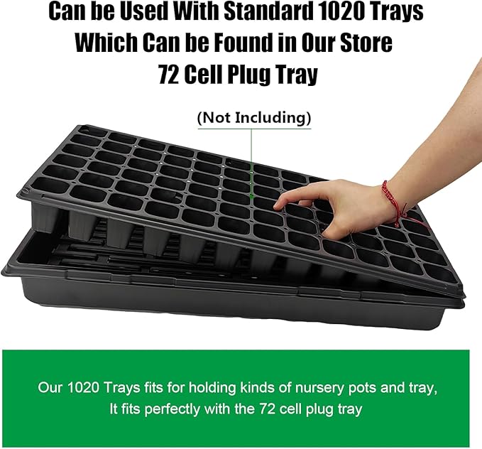 Plant Growing Nursery, Standard 1020 Trays Plastic Seeds Starter Trays Sturdy Self Seedling Tray for Microgreens Indoor Nursery Pots (10-Pack, 21.6"×11.2", 2.52" Deep, no Holes)