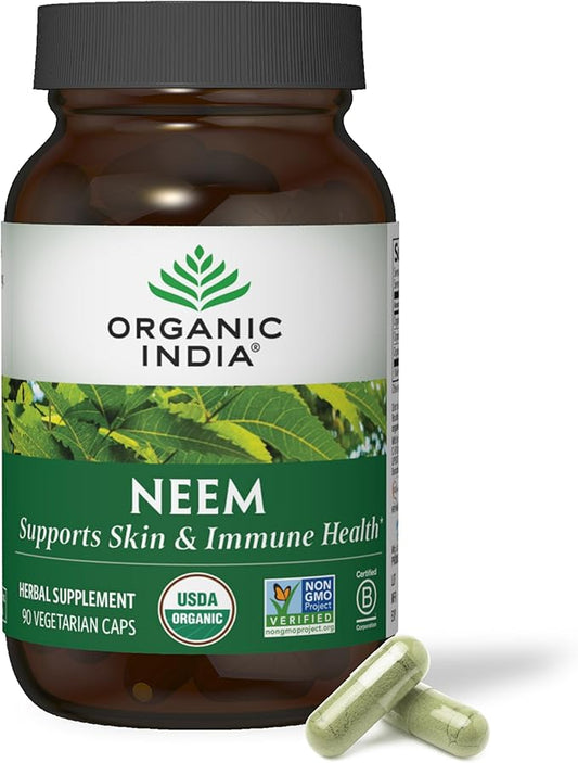 ORGANIC INDIA Neem Leaf Capsules, Herbal Supplement 90 Capsules