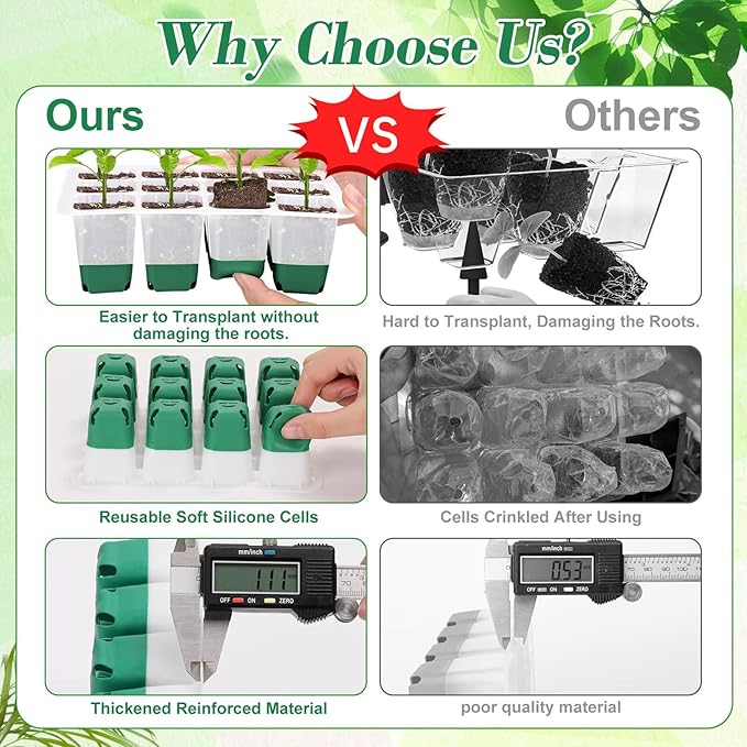 Mckanti 6 Pack Silicone Seed Starter Tray, Reusable Seed Starter Kit with Humidity Adjustable Dome, Lid and Tools for Indoor Seed Germination