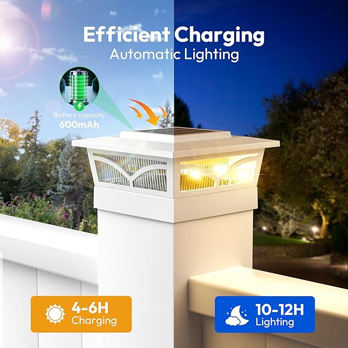 NIORSUN Solar Post Cap Lights Outdoor, 2 Modes LED, Deck Fence Post Solar Lights for 3.5x3.5 4x4 5x5 Caps Patio Garden Decoration, Warm White/Cool White Lighting White 4 Pack