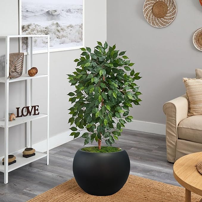 13.5 H x 17" Dia (12" Pot Opening) Round Fiberstone Planter with Drainage Hole, Black, Indoor/Outdoor Large Plant Pot for Home Patio Garden, Ideal for Large Plants