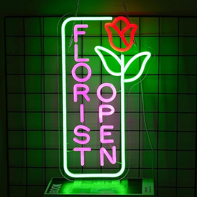 Florist Neon Sign for Business Open Neon Light Flower LED Neon Signs Colorful LED Neon Light for Flower Shop Supermarket Store Decoration