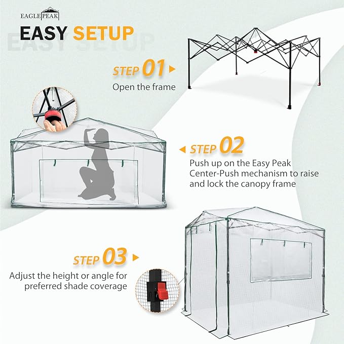 EAGLE PEAK 8x6 Portable Walk-in Greenhouse, Pop-up Indoor Outdoor Garden Green House, Zippered Doors and Windows, PE Cover, White