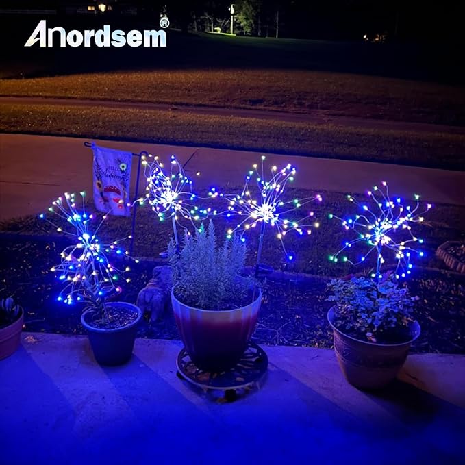 Anordsem Solar Lights Outdoor Waterproof: Garden Light Solar Powered for Yard Outside - Fireworks Lamp Colorful Lighting Patio Decor 4 Pack - LED Sparkler DIY Decorating Gifts for Women Gardener