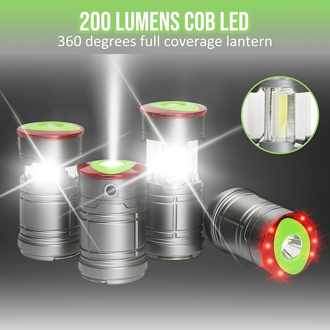 Lichamp Collapsible LED Camping Lantern, Portable Lightweight Waterproof LED Flashlight, 4 Light Modes, Survival Kits for Indoor Outdoor Home Emergency Power Outages Hiking Hurricane, 2 Pack, Medium