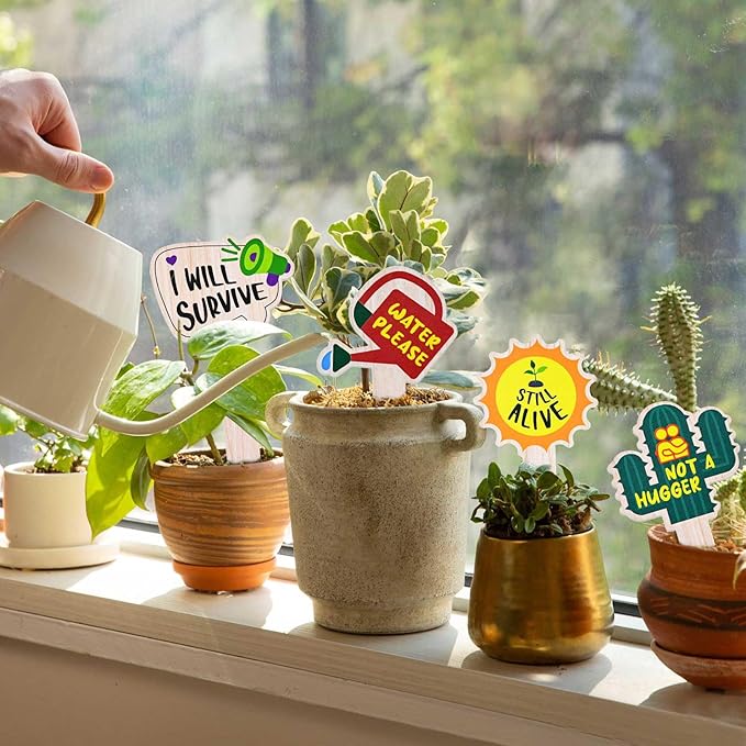 Funny Plant Labels - 15 Pack Garden Markers for Succulent Flowers, Greenery, Seedling Plants - Waterproof, Outdoor/Indoor Patio Tags, Garden Stakes