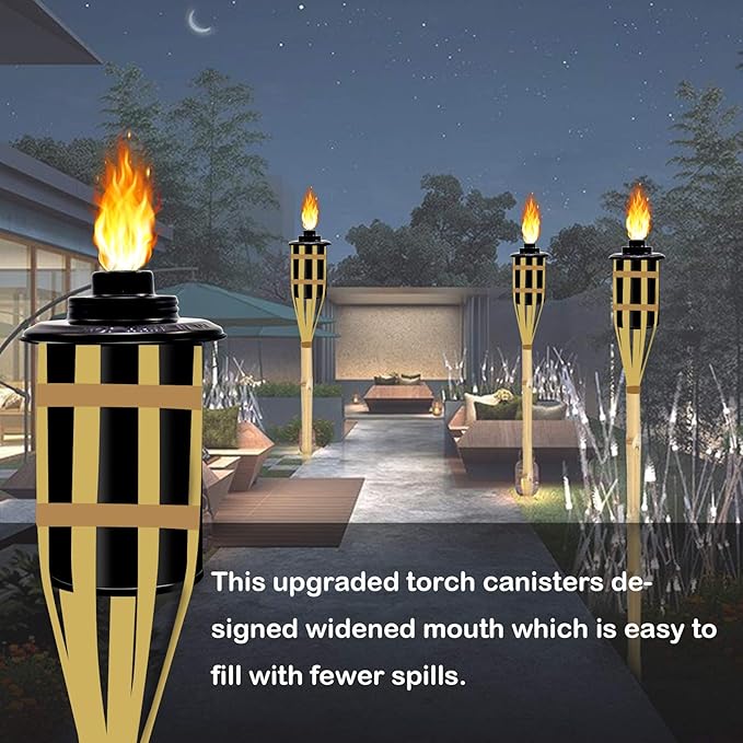 16 oz Torch Replacement Canister (4 Pack) - Outdoor Citronella Fuel Refill for Bamboo Torches with Wicks & Covers, Long-Lasting, Perfect for Patio, Luau Party, Garden Decor