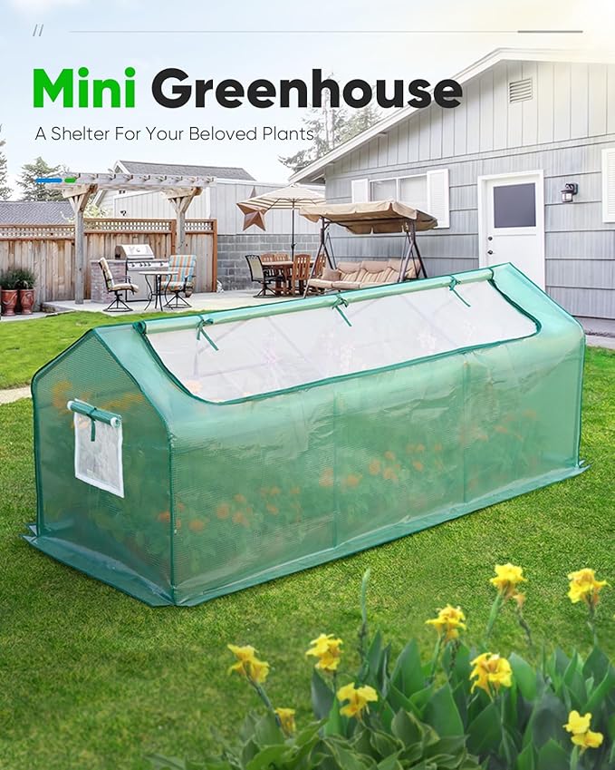Quictent Portable Mini Cloche Greenhouse w/ Elevated Bottom, Large U-Shaped Zipper Mesh Door & 2 Side Screen Window Waterproof UV-Resistant Hot House for Indoor Outdoor, 95" x 36" x 36" (Green)