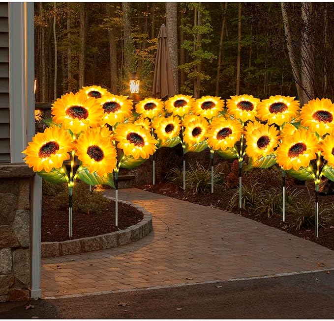 Homeleo Solar Lights Outdoor Garden Waterproof,Upgraded 3-Pack 9 Flowers Solar Sunflowers Stake for Yard Decor,LED Artificial Flowers for Lawn Patio Porch Flowerbed Pathway Grave Cemetery Decorations