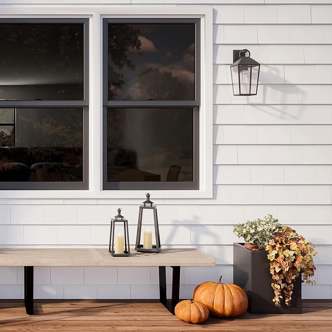 LampLust Black Lanterns Decorative Outdoor Lantern, 13 Inch Black, Battery Powered, Metal with No Glass, Indoor Outdoor Lanterns for Patio Waterproof, Spring Front Porch Floor Patio Home Decor