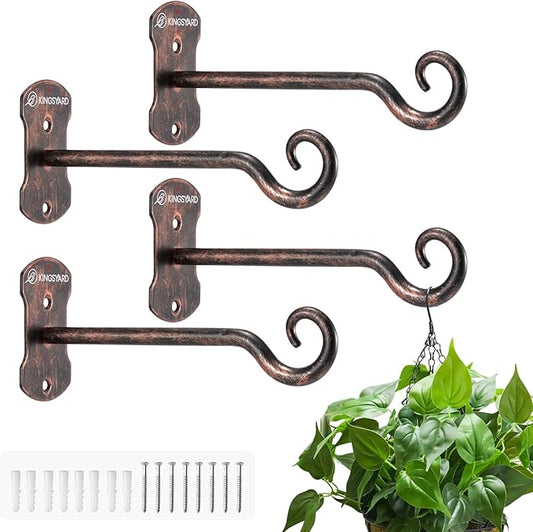 Kingsyard 4 Pack Wall Plant Hanger - Heavy Duty Metal Hanging Bracket Hooks for Hanging Plant Bird Feeders Lanterns Wind Chimes Indoor/Outdoor. Antique Copper