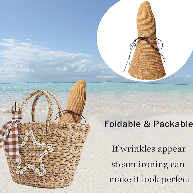 Floppy Big Beach Straw Hats for Women Foldable Summer Wide Brim Packable Sun Hat Womens Travel Straw Fedora Hat