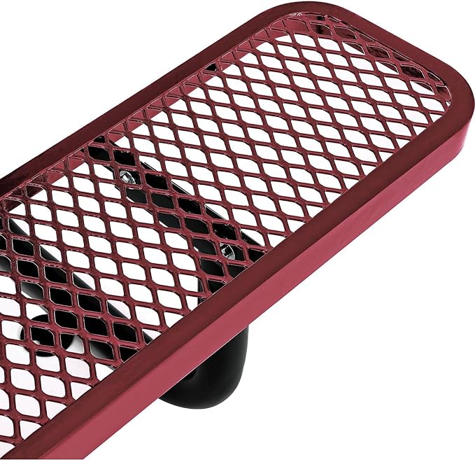 Global Industrial 6’L Rectangular Picnic Table, Expanded Metal, Red Thermoplastic Coating, Attached Benches, 1-1/2” Umbrella Pole Hole, Outdoor-Rated, 1000 lb Capacity, 72” x 30” Tabletop